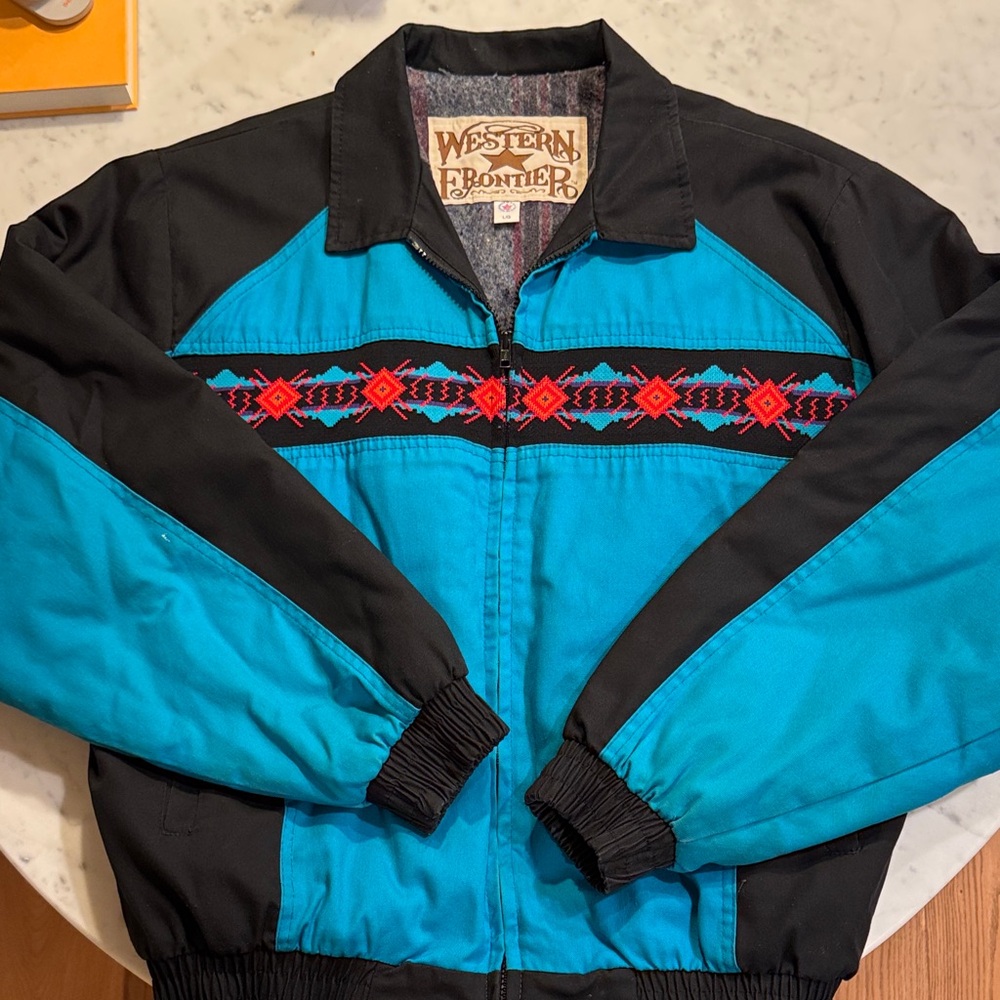 Western Frontier Black and Blue Bomber Jacket
